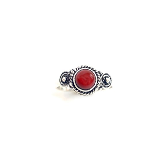 Silver Natural Carnelian Indie Roped Halo Health Luck Royalty Ring Size 5 - Picture 3 of 7